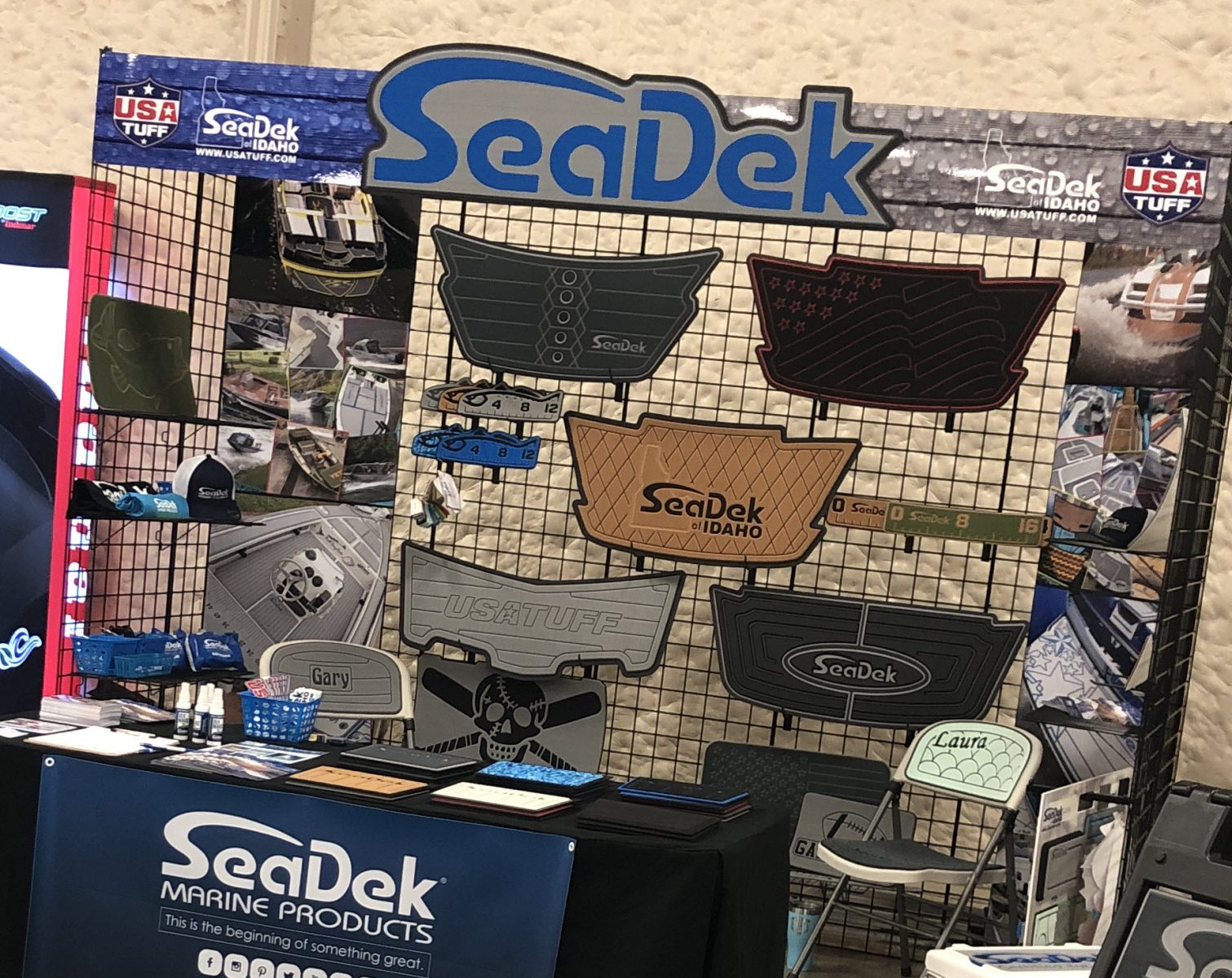 SeaDek booth space displaying custom miniature SeaDek swim platform pads 