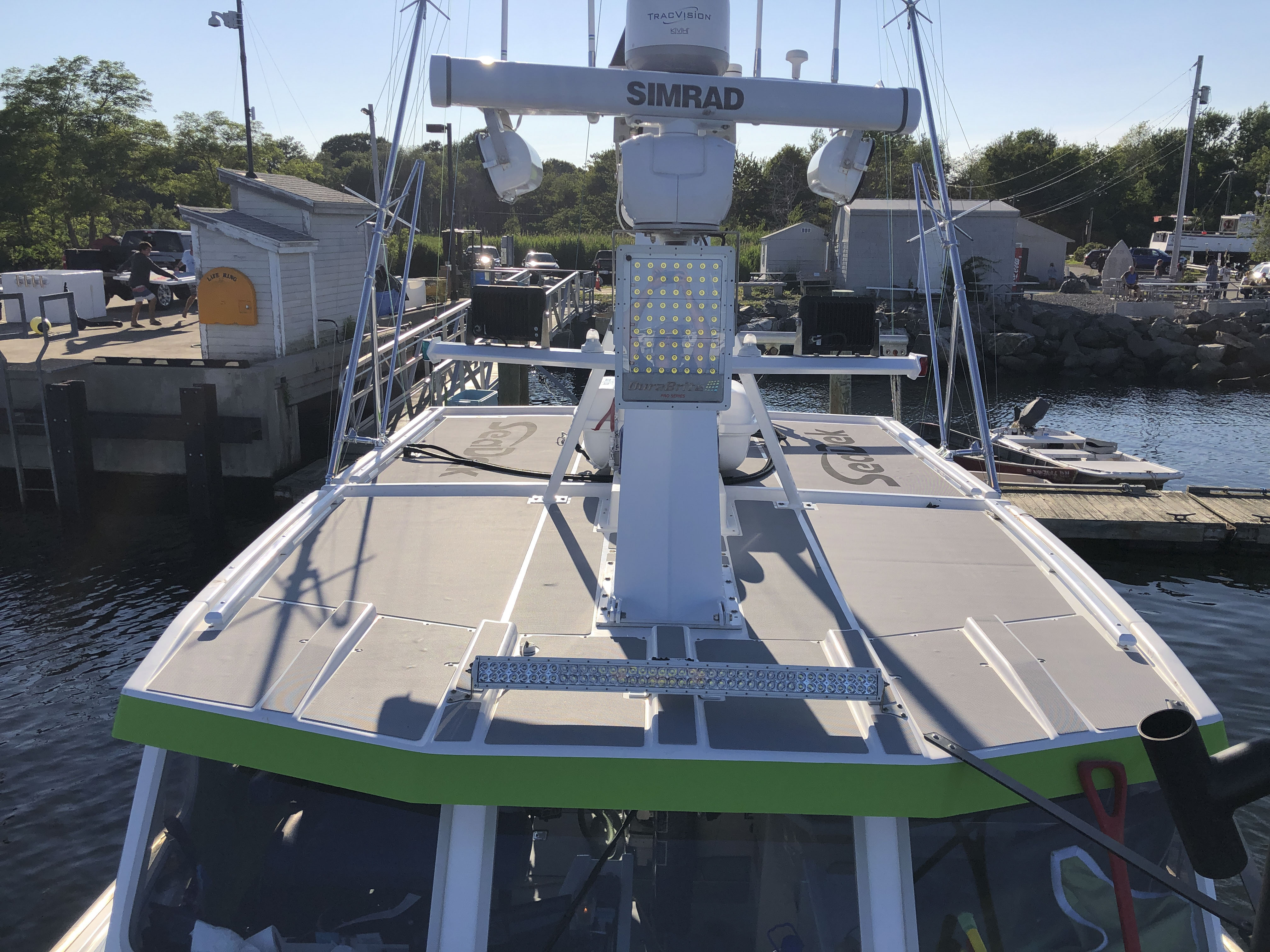 The upper deck of the Pinwheelcovered in SeaDek.