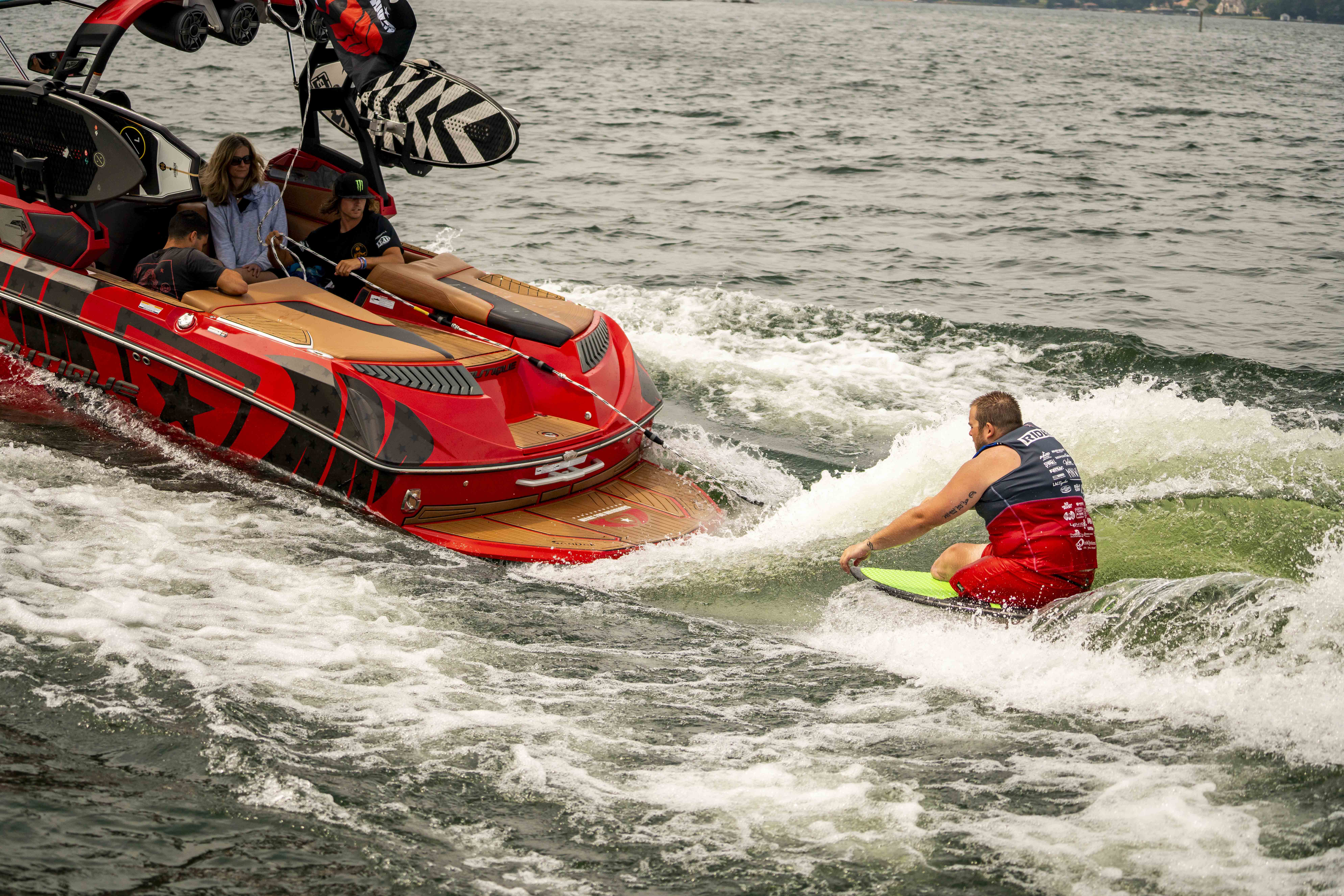 Wakeboarding behind a Nautique.