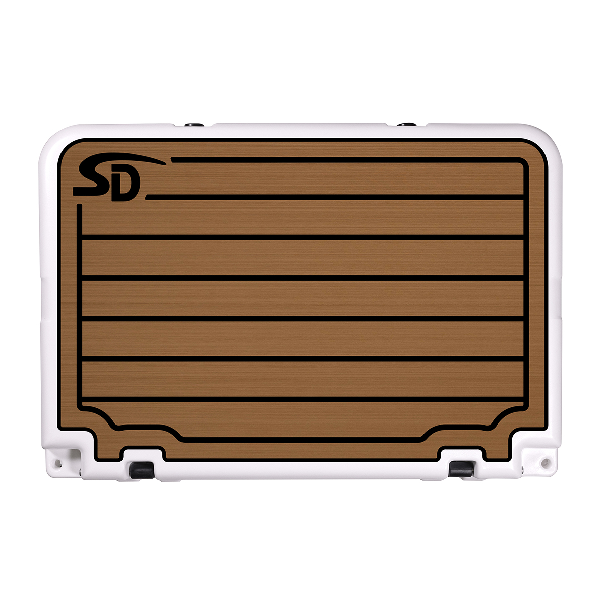 A SeaDek Cooler Pad in Mocha over Black Teak, designed to fit an Orca 40 cooler.