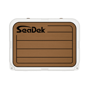 YETI Tundra 35 with a SeaDek Cooler Pad in Mocha over Black Teak.