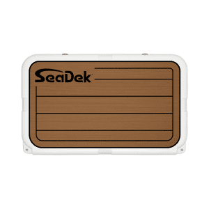 YETI Tundra 45 with a SeaDek Cooler Pad in Mocha over Black Teak.