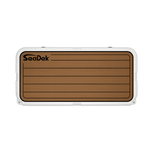 YETI Tundra 125 with a SeaDek Cooler Pad in Mocha over Black Teak.