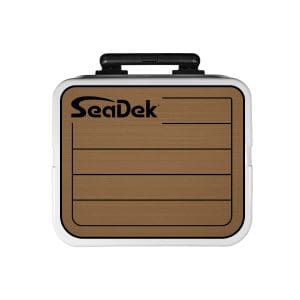 YETI Roadie 48 with a SeaDek Cooler Pad in Mocha over Black Teak.